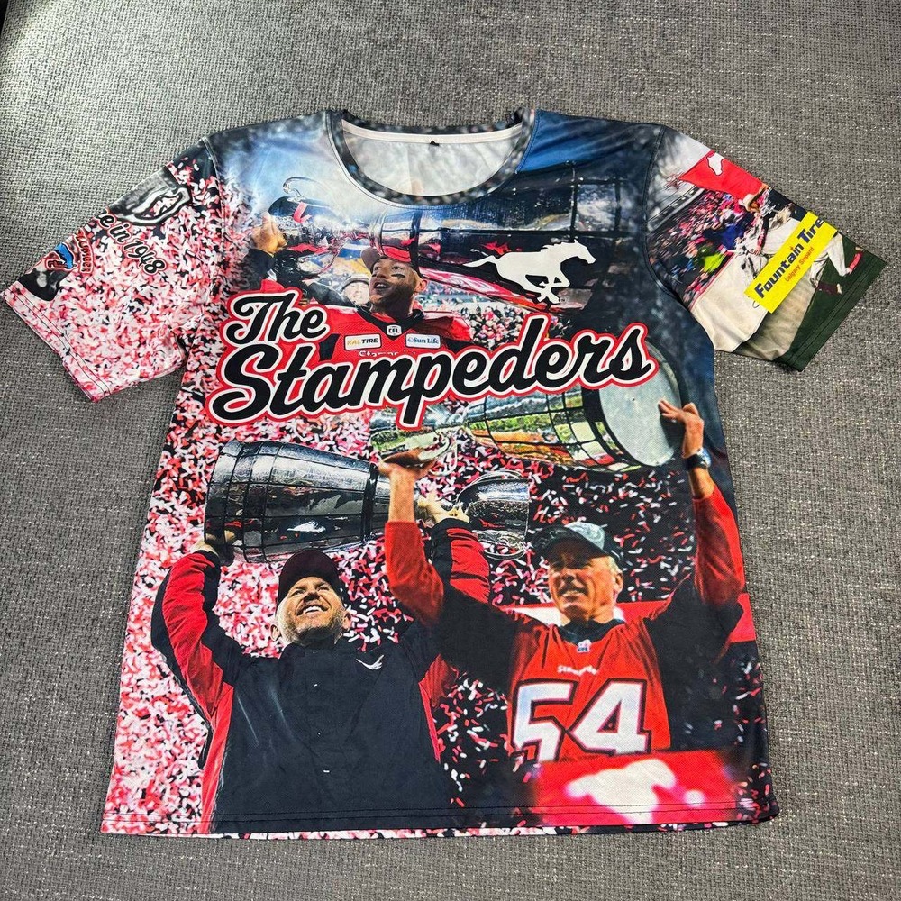 Calgary Stampeders CFL All Over Print T-Shirt Unisex XXL Multicolor Graphic Tee